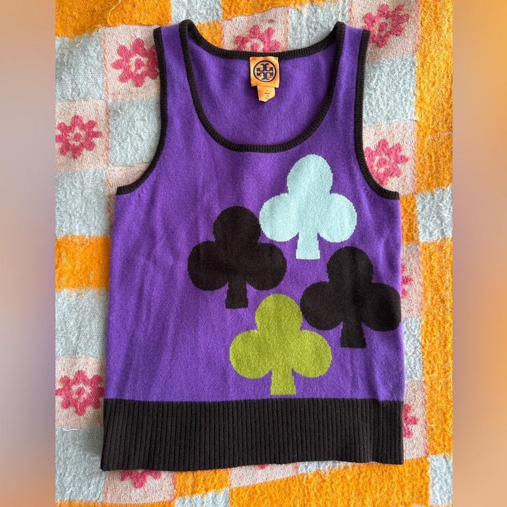 Tory Burch 100% Cashmere Sweater Vest with Decorative Clubs